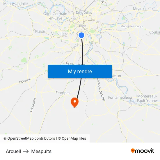 Arcueil to Mespuits map