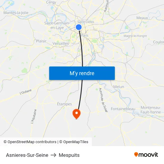 Asnieres-Sur-Seine to Mespuits map
