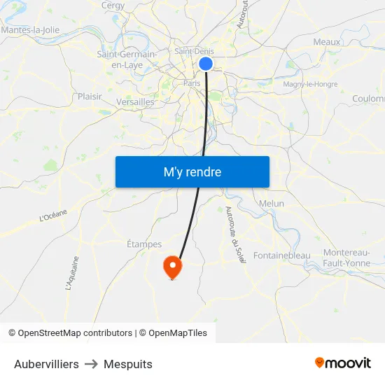 Aubervilliers to Mespuits map