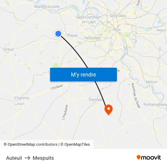 Auteuil to Mespuits map
