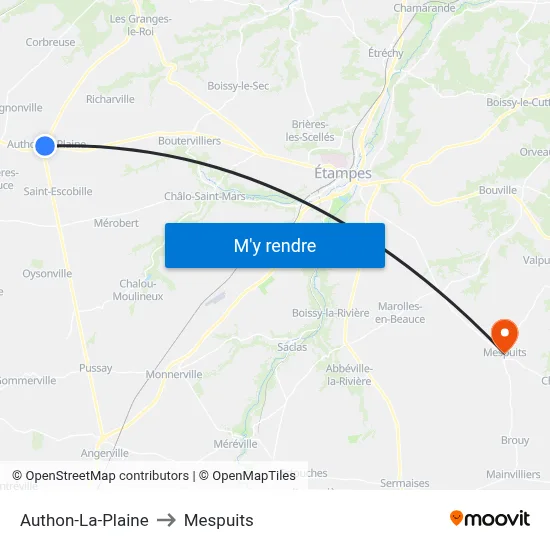 Authon-La-Plaine to Mespuits map