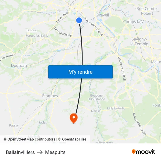 Ballainvilliers to Mespuits map