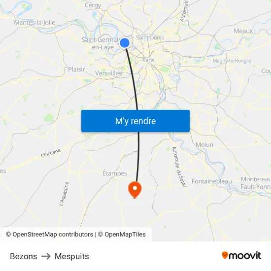 Bezons to Mespuits map