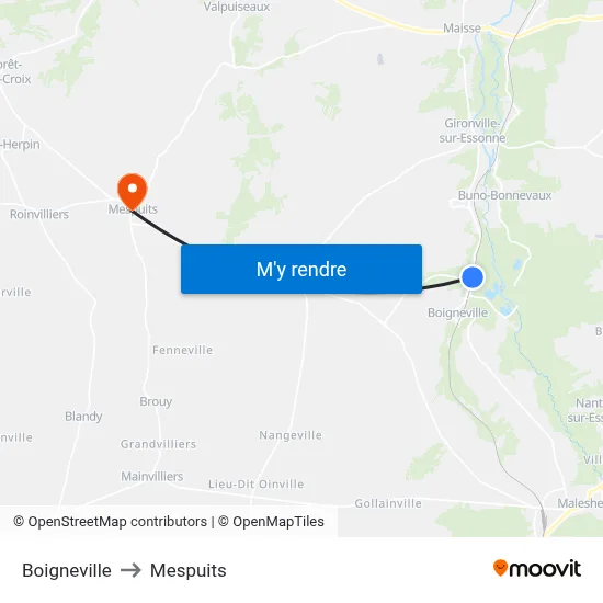 Boigneville to Mespuits map
