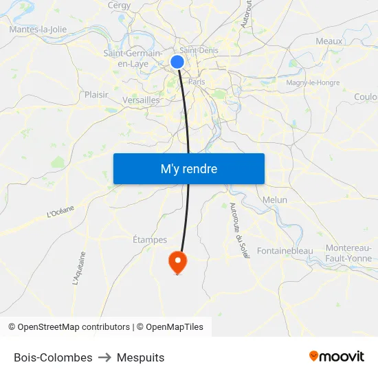 Bois-Colombes to Mespuits map