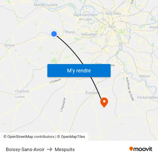 Boissy-Sans-Avoir to Mespuits map