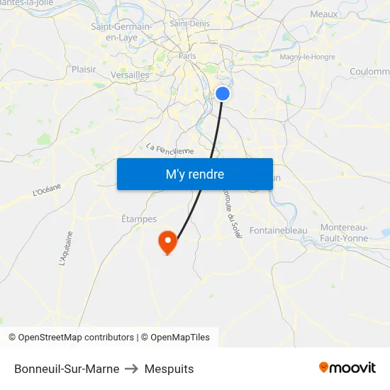 Bonneuil-Sur-Marne to Mespuits map