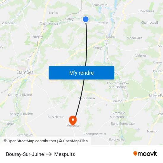 Bouray-Sur-Juine to Mespuits map