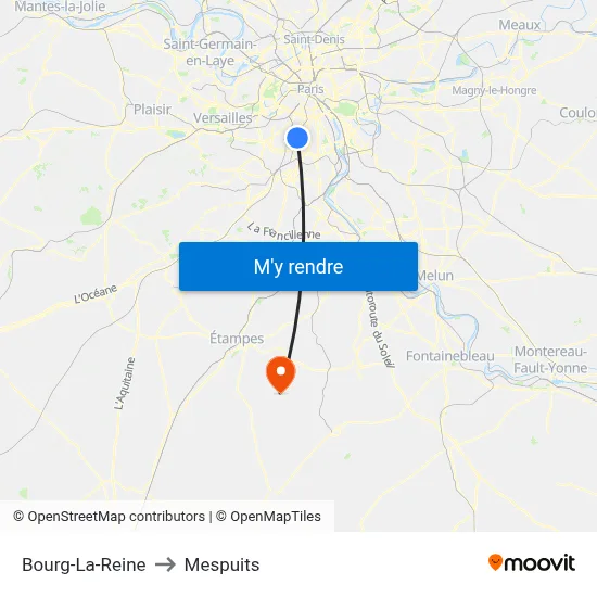 Bourg-La-Reine to Mespuits map