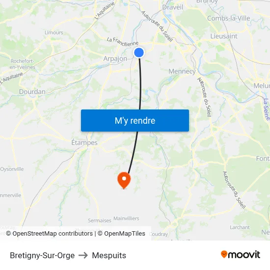 Bretigny-Sur-Orge to Mespuits map