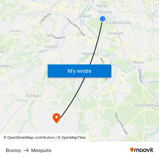 Brunoy to Mespuits map