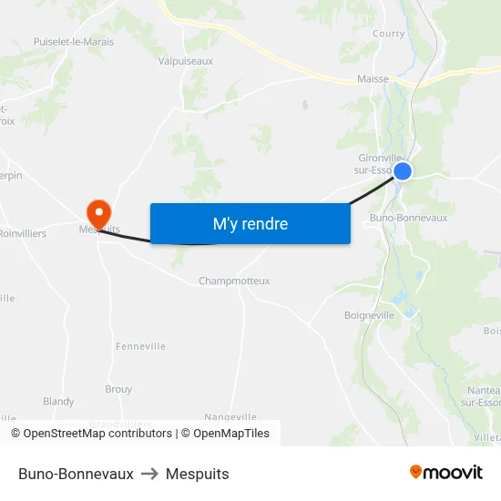 Buno-Bonnevaux to Mespuits map