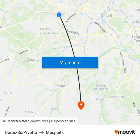 Bures-Sur-Yvette to Mespuits map