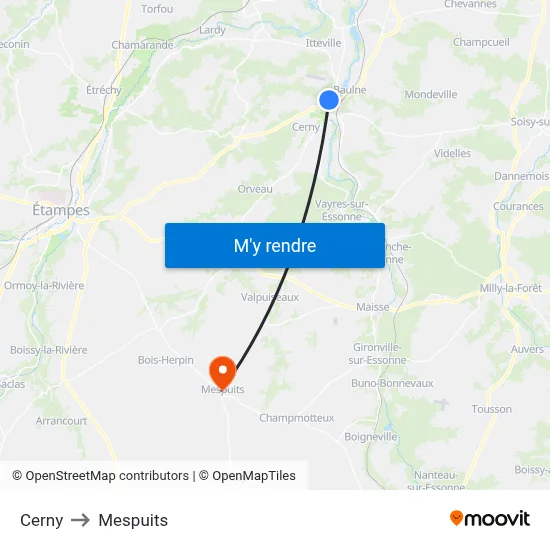 Cerny to Mespuits map