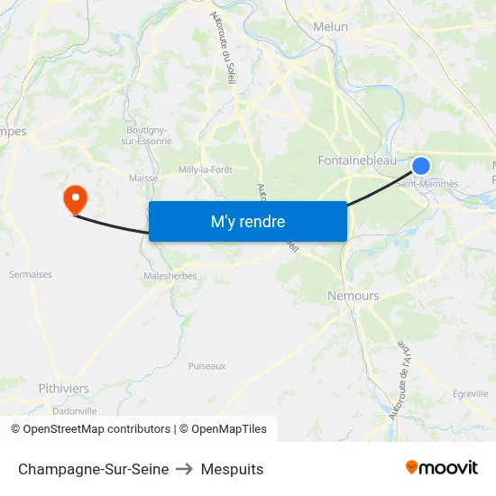Champagne-Sur-Seine to Mespuits map