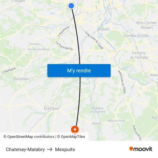 Chatenay-Malabry to Mespuits map