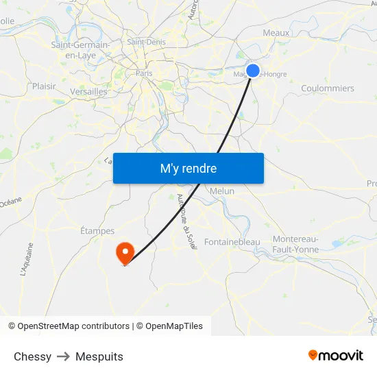 Chessy to Mespuits map