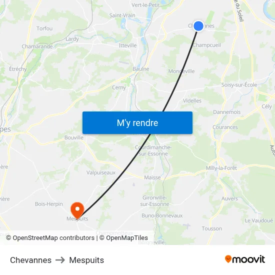 Chevannes to Mespuits map