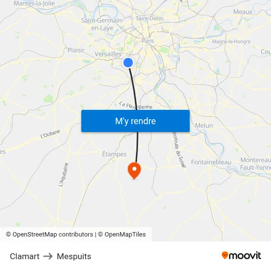 Clamart to Mespuits map