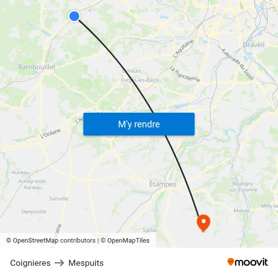 Coignieres to Mespuits map