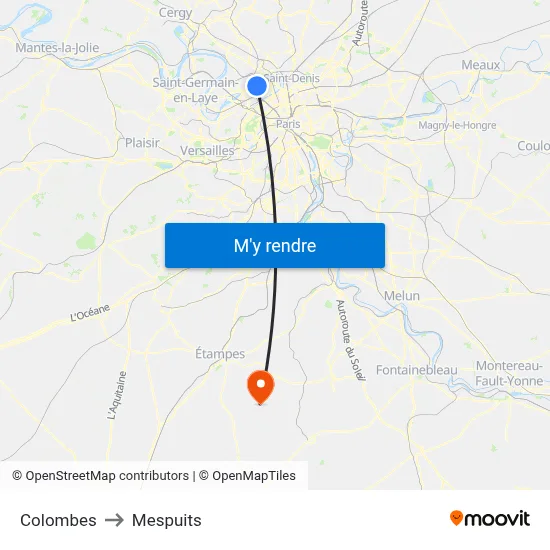 Colombes to Mespuits map