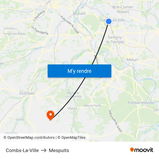 Combs-La-Ville to Mespuits map