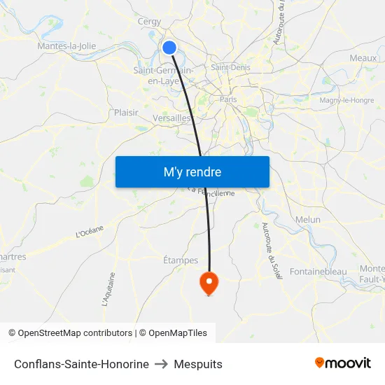 Conflans-Sainte-Honorine to Mespuits map