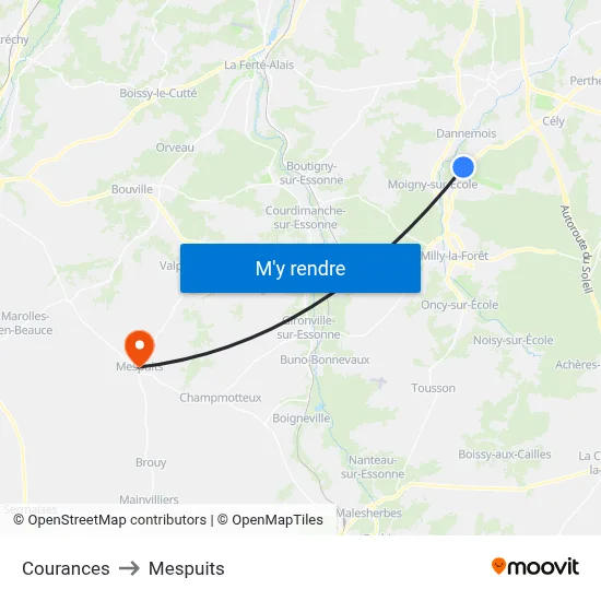 Courances to Mespuits map