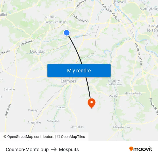 Courson-Monteloup to Mespuits map