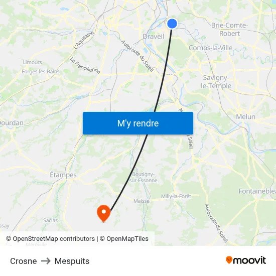 Crosne to Mespuits map