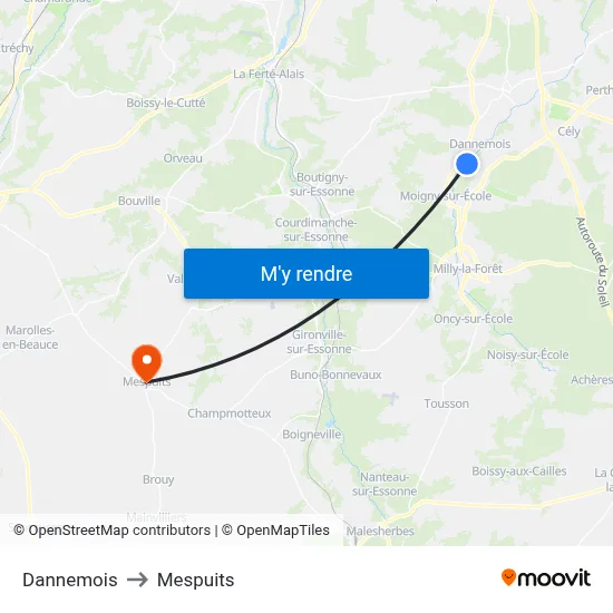 Dannemois to Mespuits map