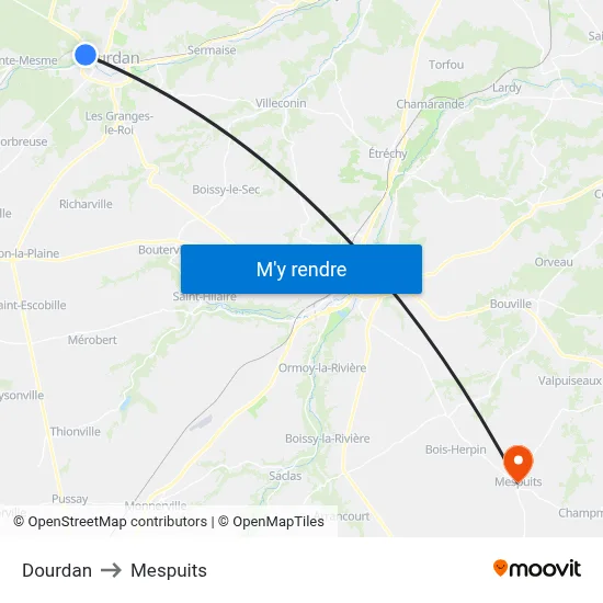 Dourdan to Mespuits map