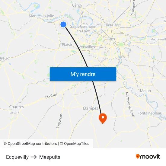 Ecquevilly to Mespuits map