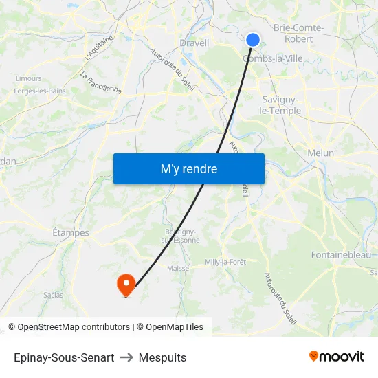 Epinay-Sous-Senart to Mespuits map
