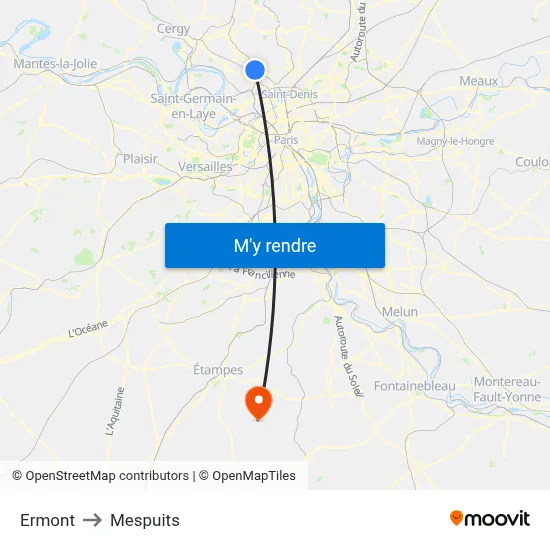 Ermont to Mespuits map