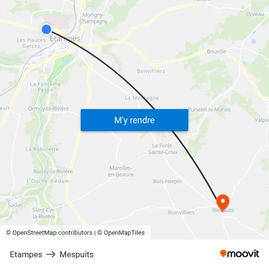 Etampes to Mespuits map