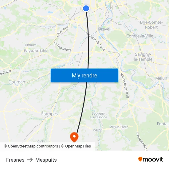 Fresnes to Mespuits map