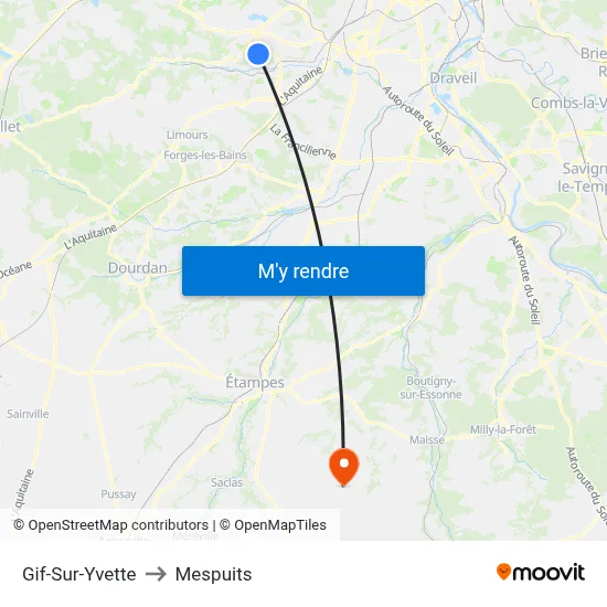 Gif-Sur-Yvette to Mespuits map