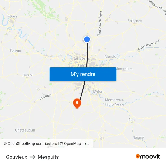Gouvieux to Mespuits map