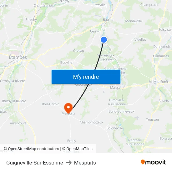 Guigneville-Sur-Essonne to Mespuits map