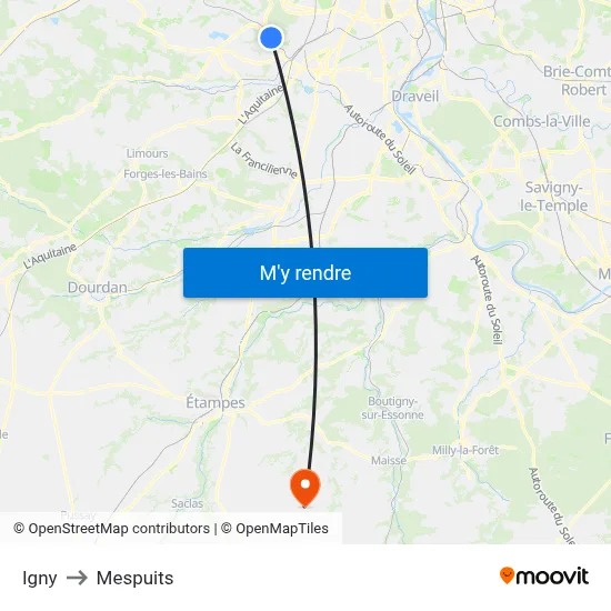 Igny to Mespuits map