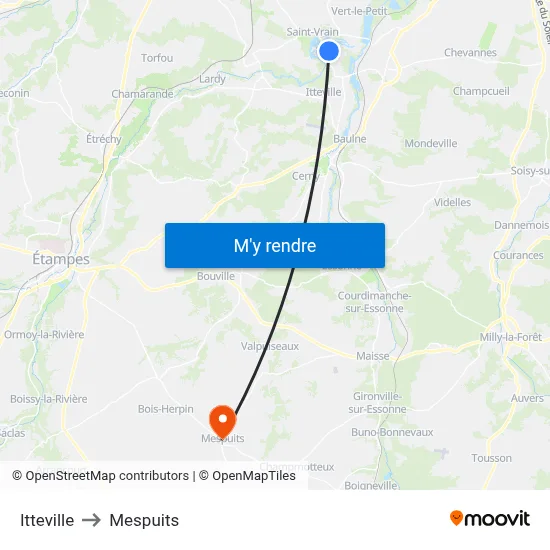 Itteville to Mespuits map