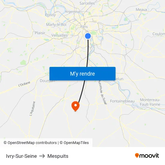 Ivry-Sur-Seine to Mespuits map