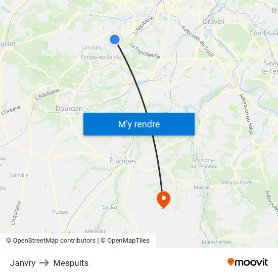 Janvry to Mespuits map