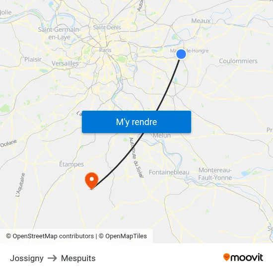 Jossigny to Mespuits map