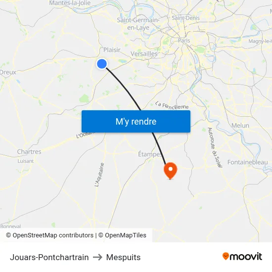 Jouars-Pontchartrain to Mespuits map