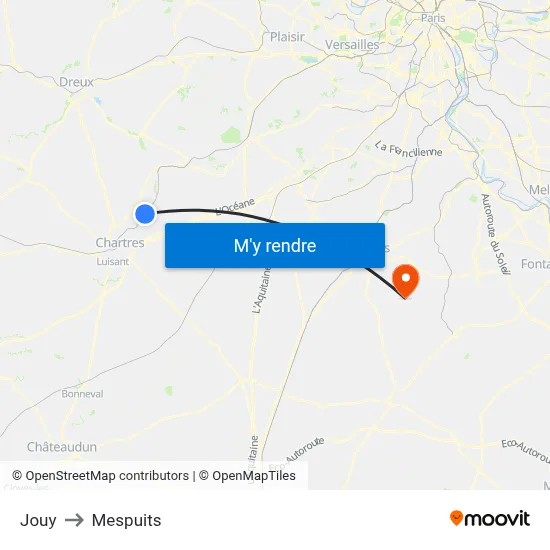 Jouy to Mespuits map