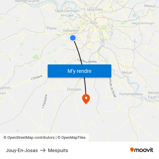 Jouy-En-Josas to Mespuits map