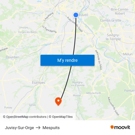Juvisy-Sur-Orge to Mespuits map