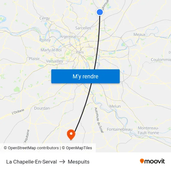La Chapelle-En-Serval to Mespuits map
